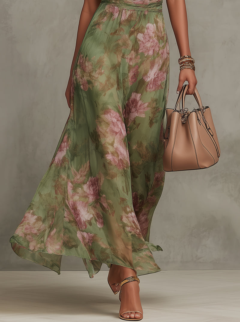 Bloemen Maxi Jurk Dames Met Halternek - Robin