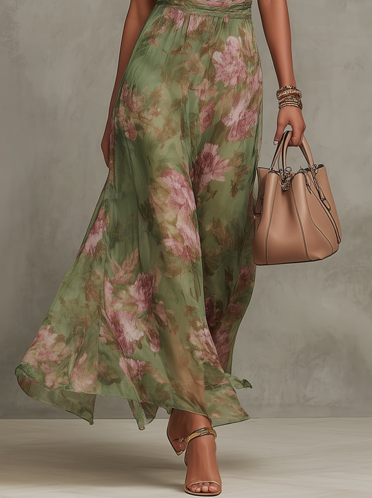 Bloemen Maxi Jurk Dames Met Halternek - Robin
