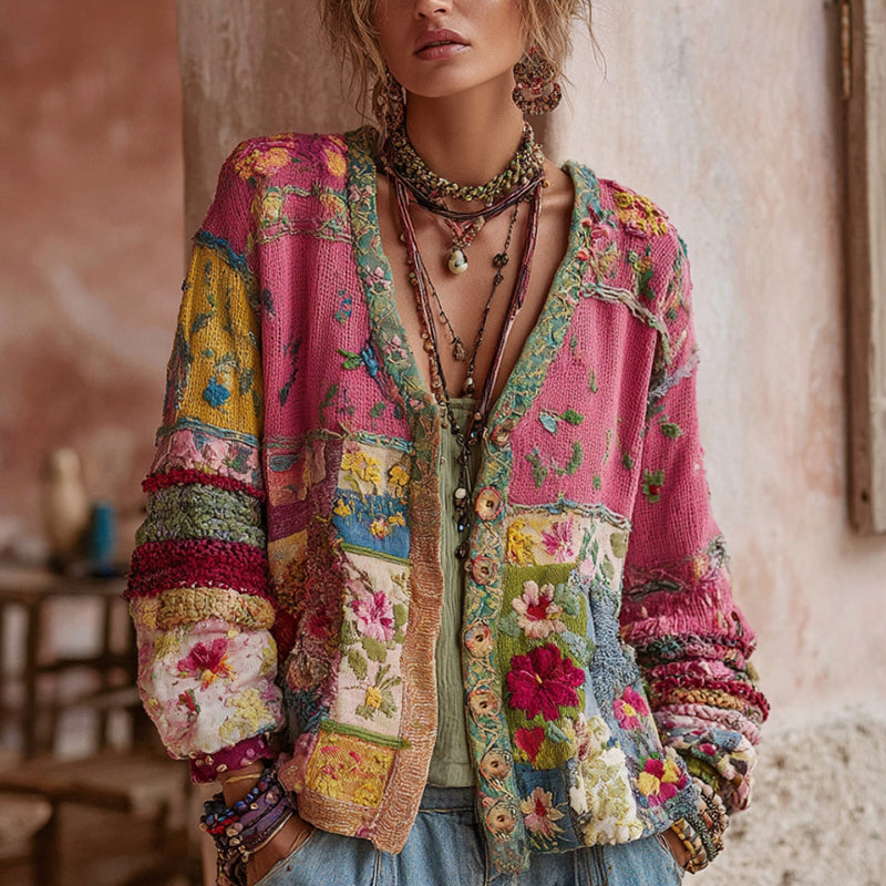 Laura - Stijlvol Gebloemd Patchwork Vest