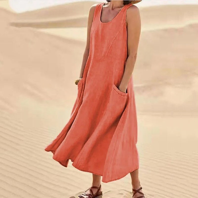 Romee - Mouwloze Linnen Jurk Lang Dames