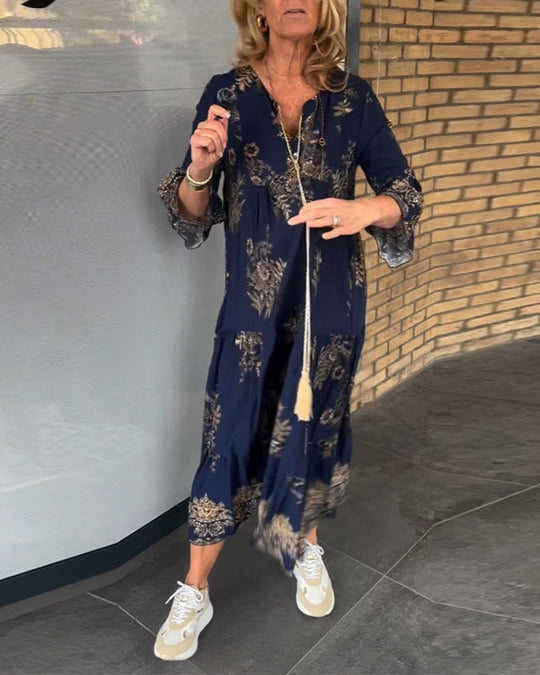 Carol - Boho Maxi Jurk met Bloemenprint
