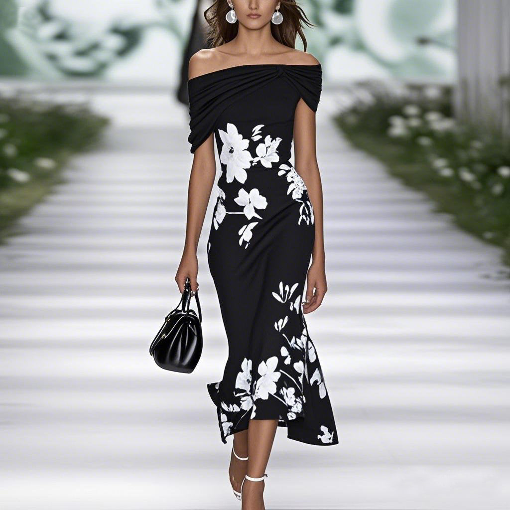 Lucille | Midi Jurk Dames Off Shoulder Met Bloemenprint
