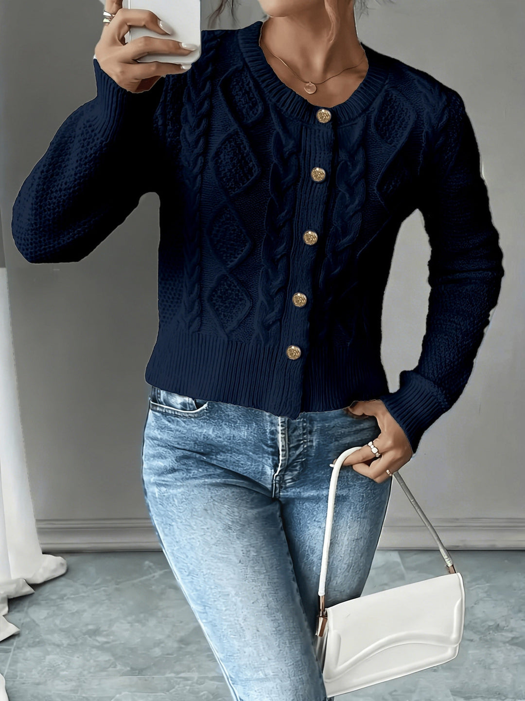 Marianne - Elegant Kabelgebreid Knopen Vest