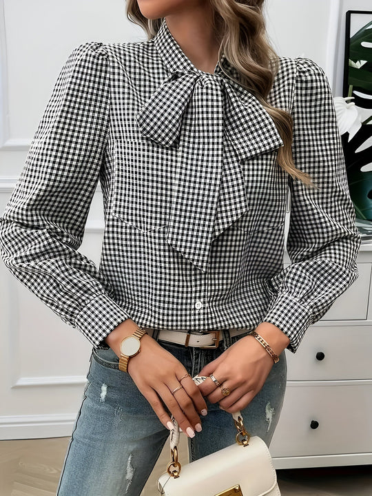 Zara - Geruite Dames Blouse met Strik