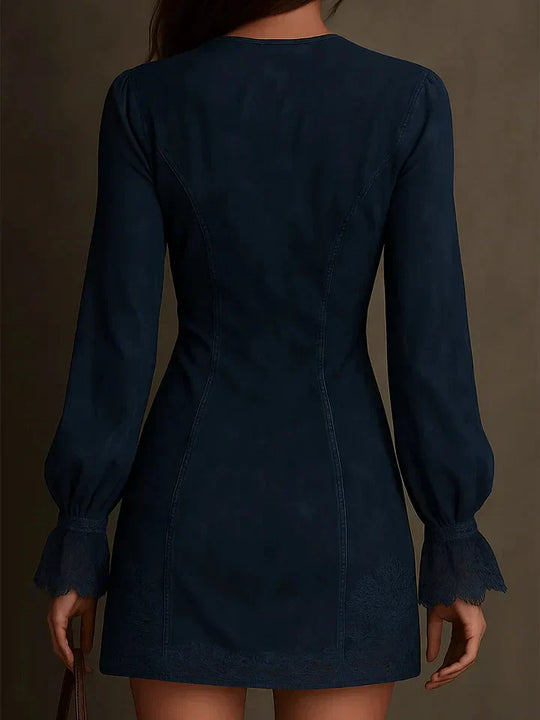 Delia | Korte Suède Jurk Dames Met Kant