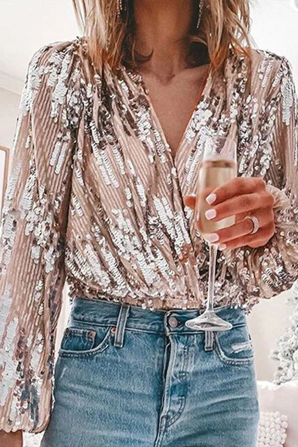 Aviva - Feestelijke Pailletten Dames Blouse