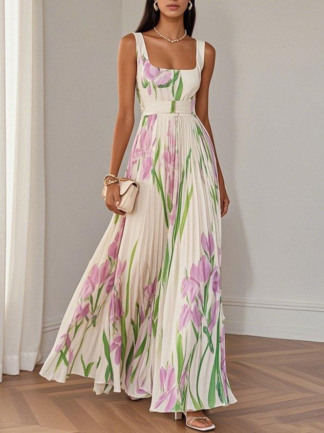 Lily | Geplooide Maxi Jurk Dames Met Bloemenprint