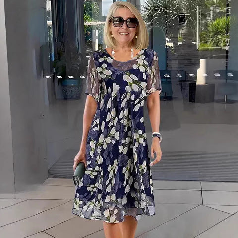 Yolanda - Elegante Chiffon Jurk met Bloemenprint