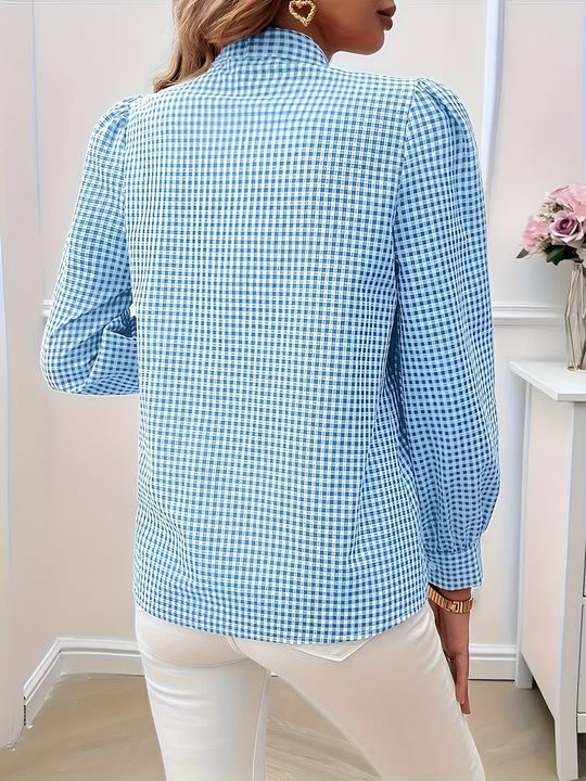 Zara - Geruite Dames Blouse met Strik