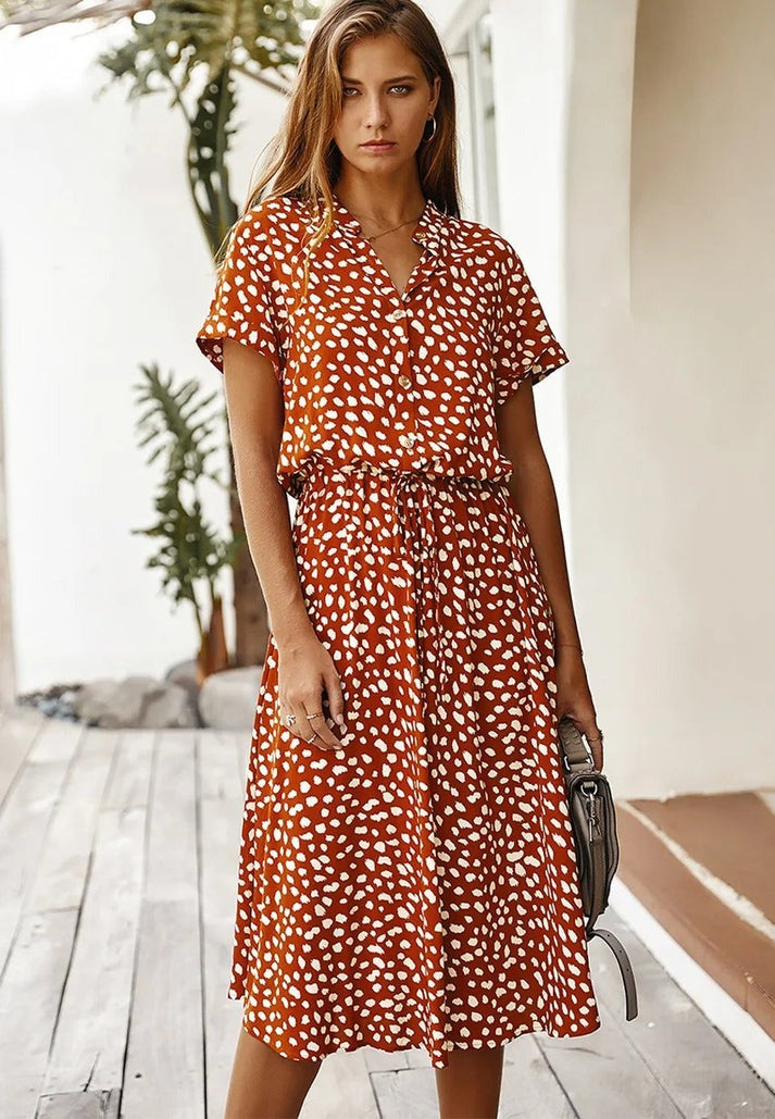 Midi Blousejurk Dames Casual Met Print - Iris