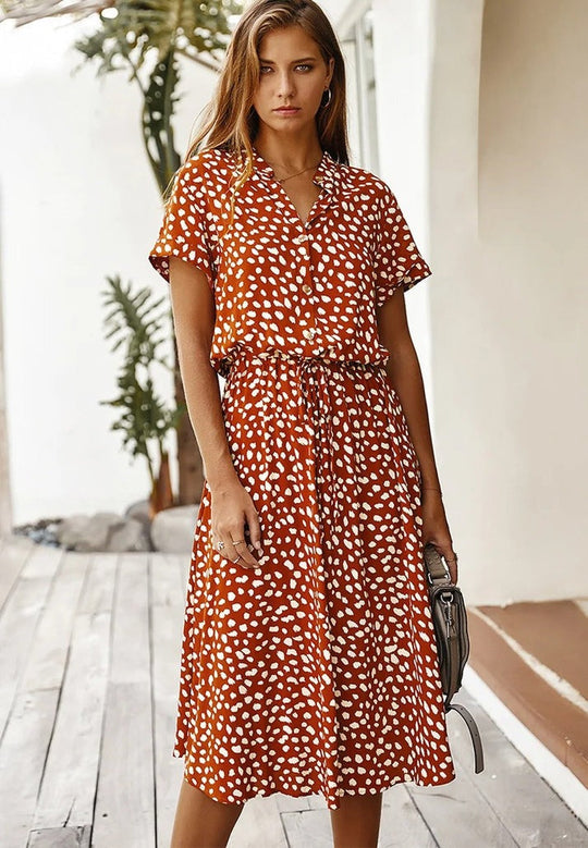 Midi Blousejurk Dames Casual Met Print - Iris