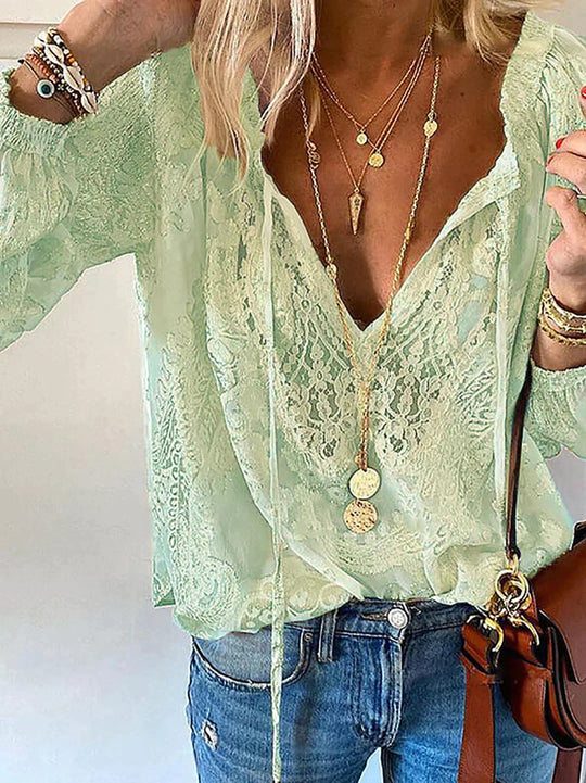 Naia - Elegante Kanten Dames Blouse In Boho Stijl