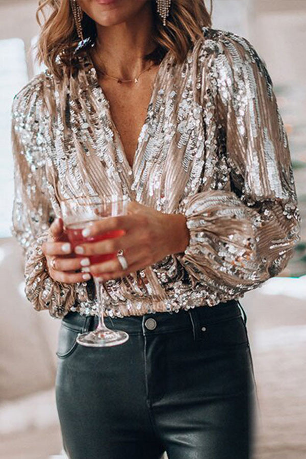 Aviva - Feestelijke Pailletten Dames Blouse