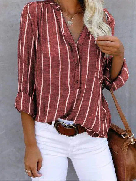 Yuna - Casual Gestreepte Blouse met V-hals Dames