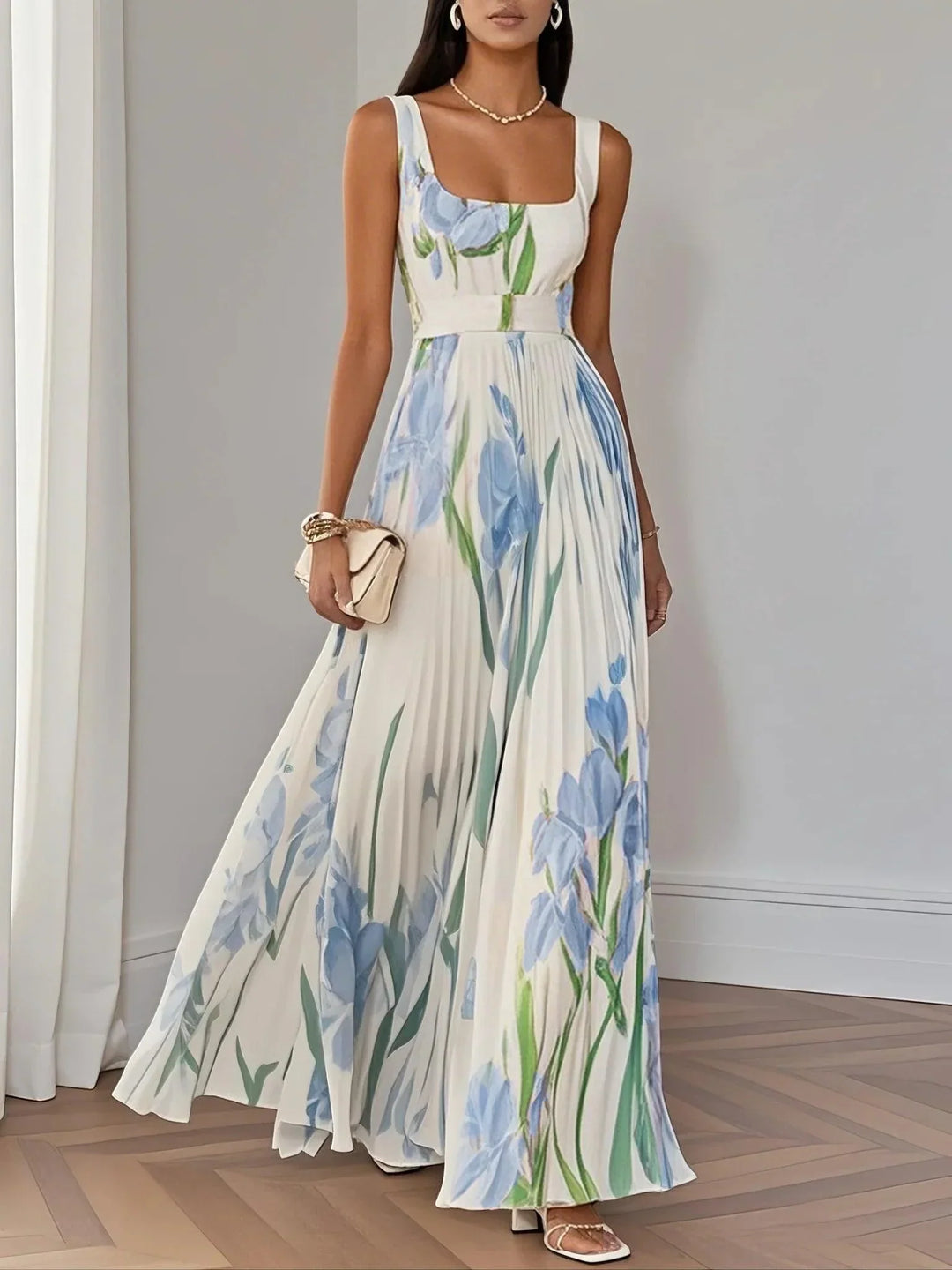 Lily | Geplooide Maxi Jurk Dames Met Bloemenprint