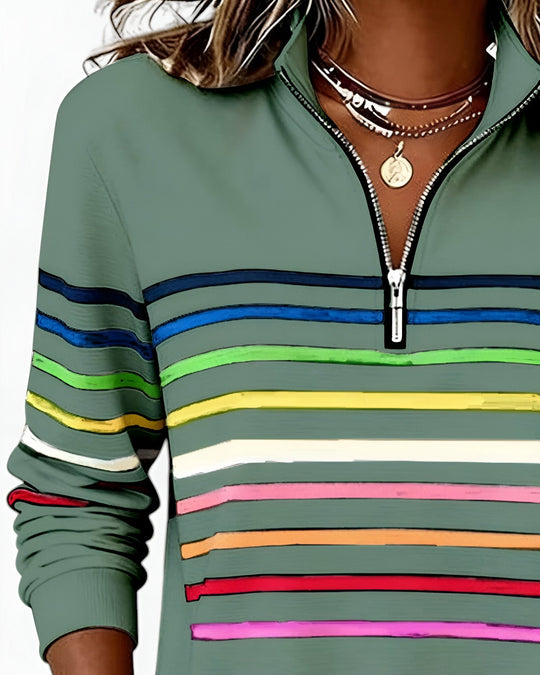 Danielle | Stijlvolle Gestreepte Half Zip Sweater