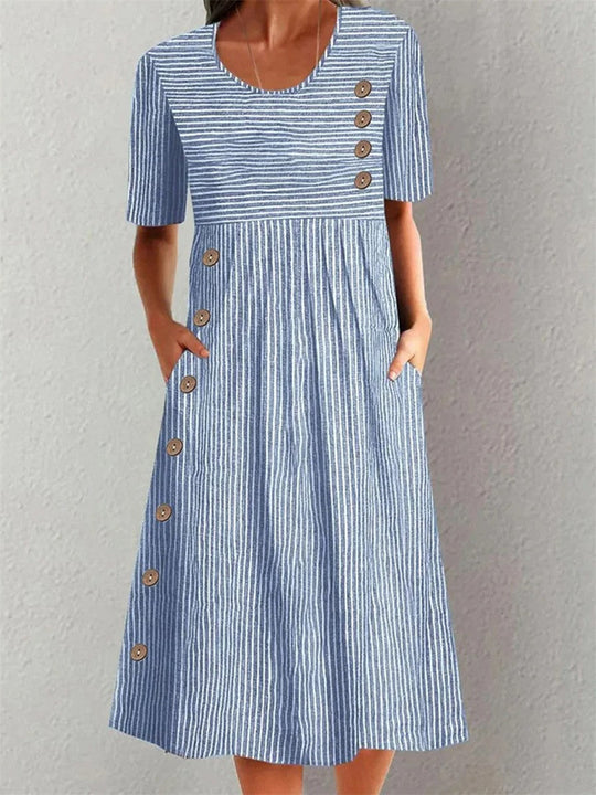 Midi Jurk Dames Gestreept Casual - Roos