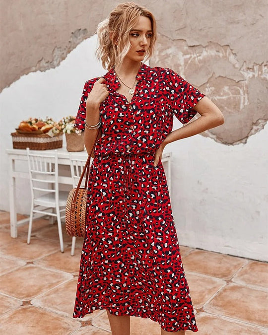 Midi Blousejurk Dames Casual Met Print - Iris