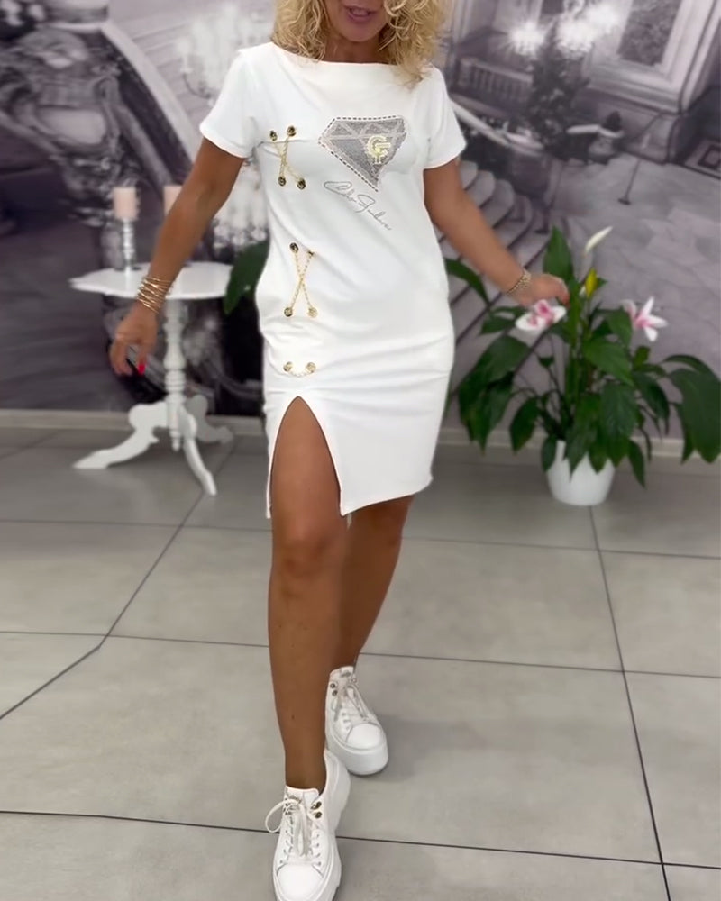 Saskia - T-shirt jurk met Split