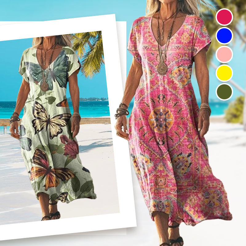 Ellen - Zomerse Maxi Jurk met Vlinderprint
