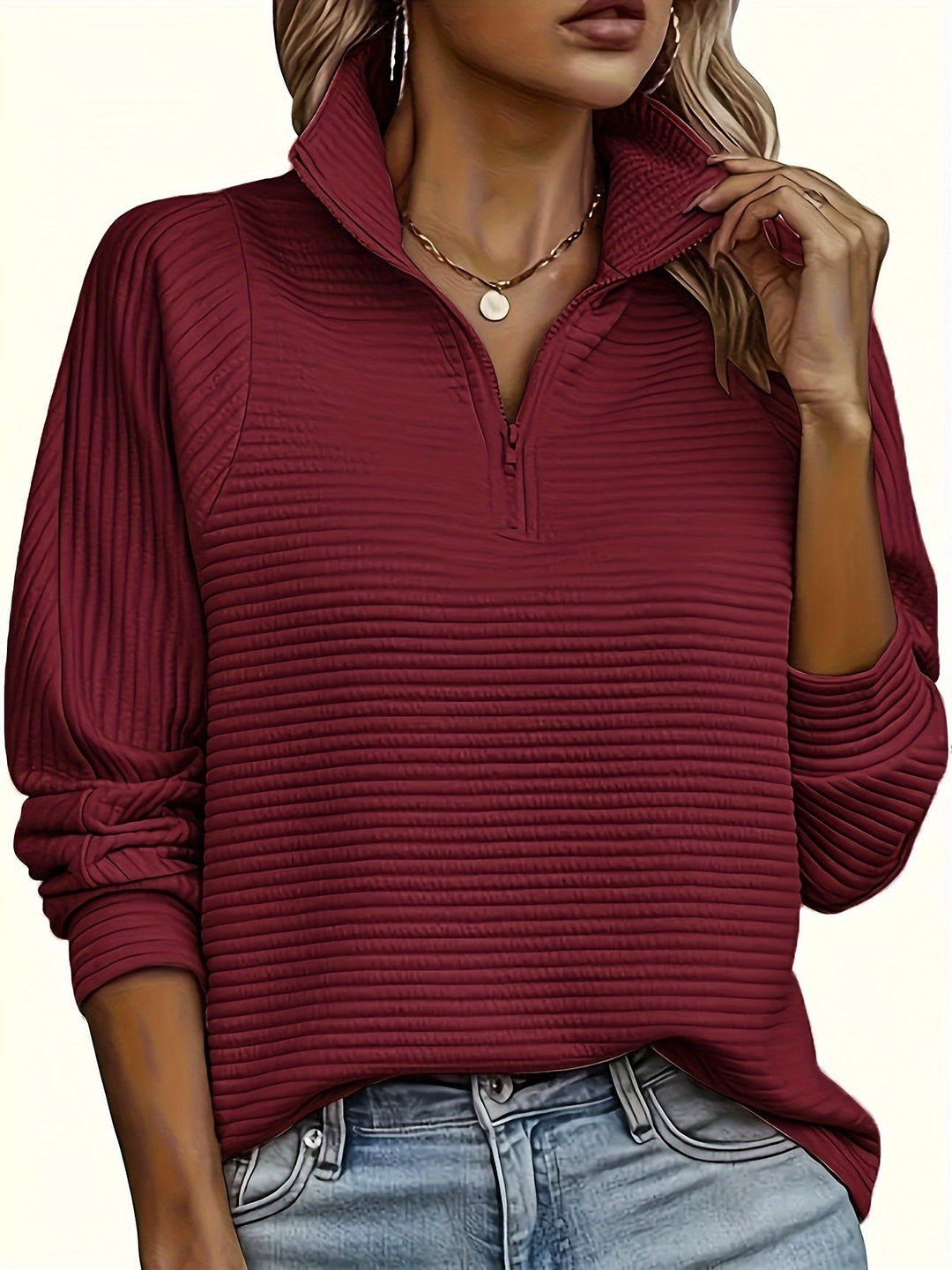 Michelle - Stijlvolle Ribgebreide Kraag Sweater