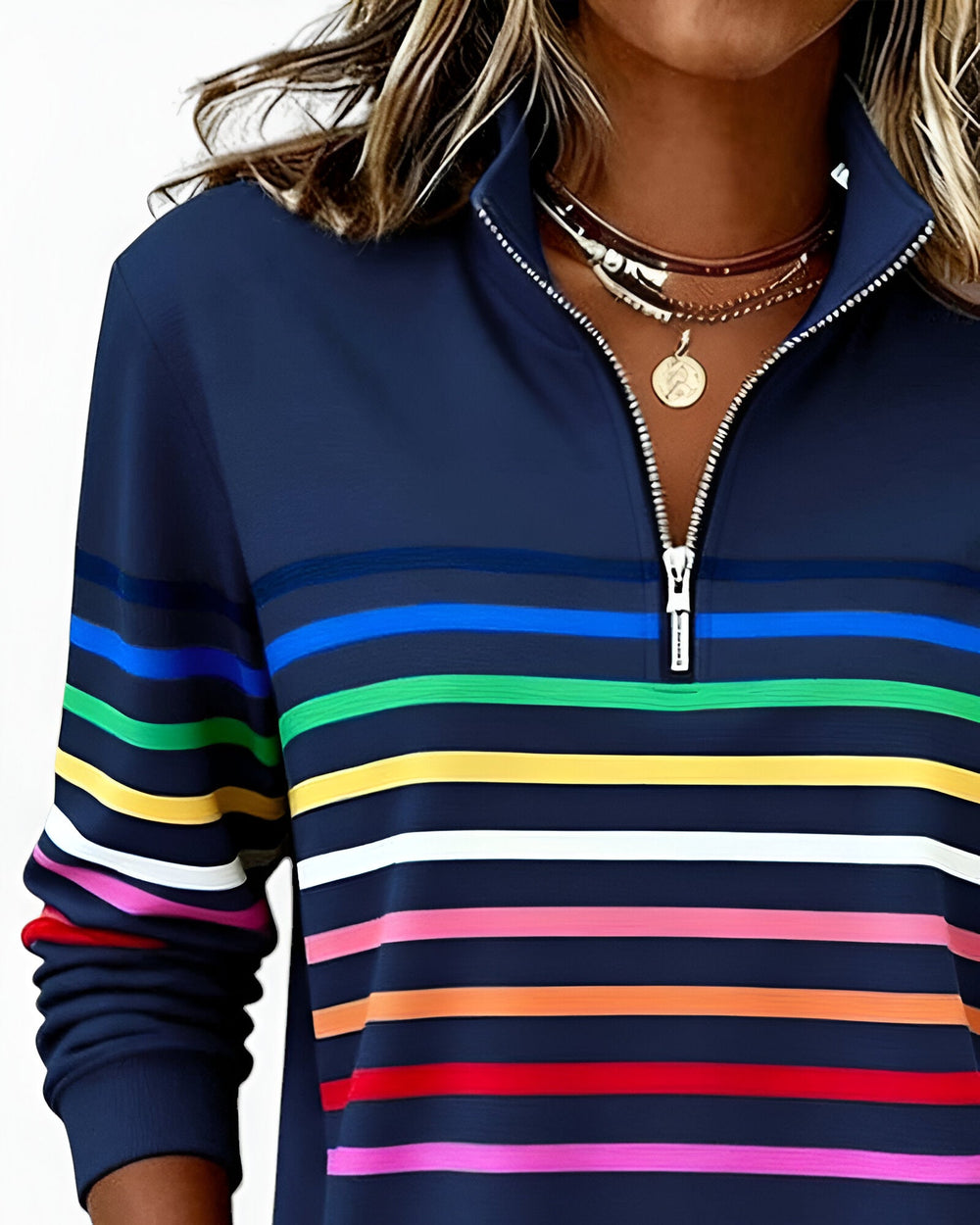 Danielle | Stijlvolle Gestreepte Half Zip Sweater