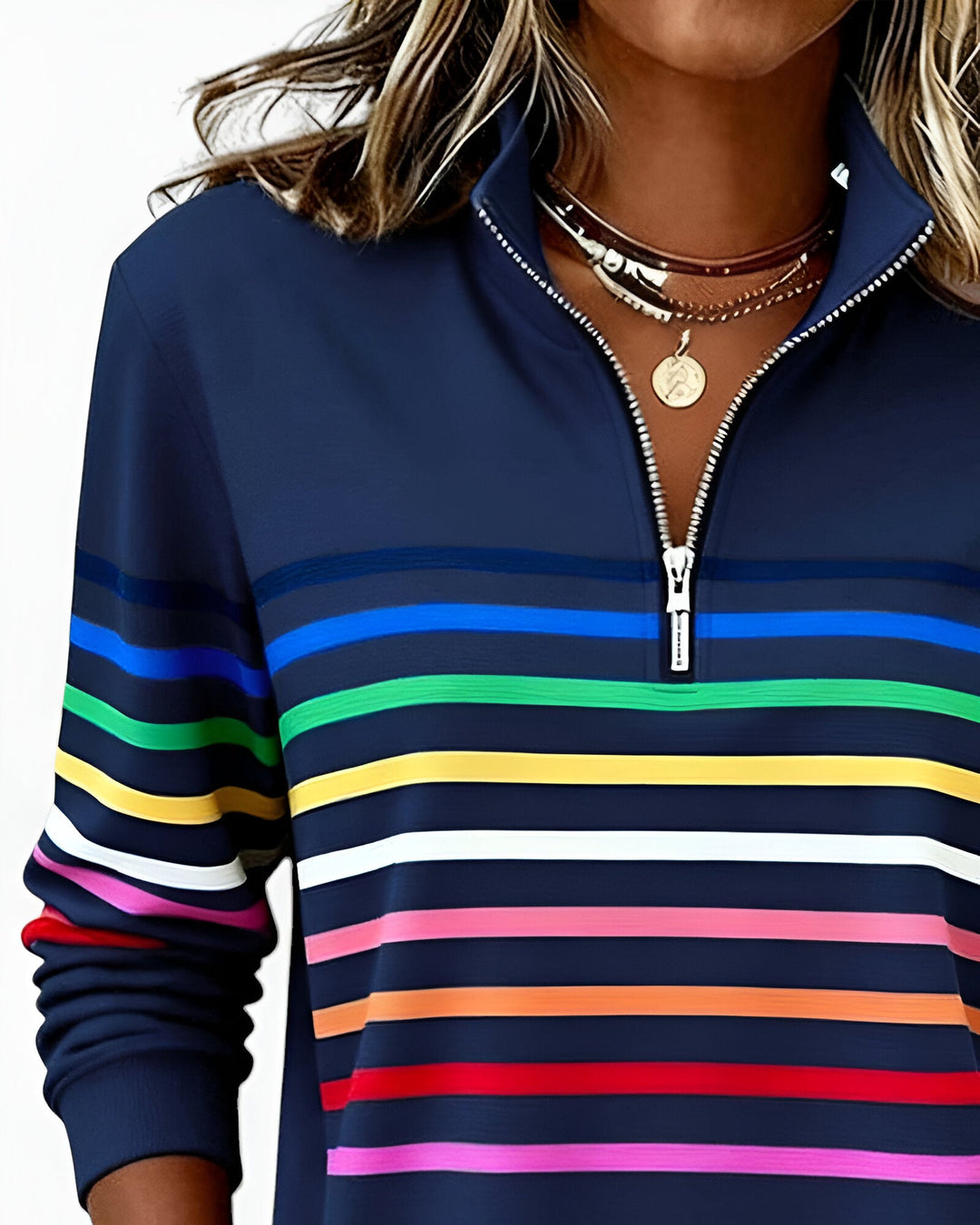 Danielle | Stijlvolle Gestreepte Half Zip Sweater