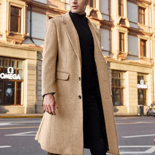 Roberto - Elegante Lange Wollen Mantel Winterjas