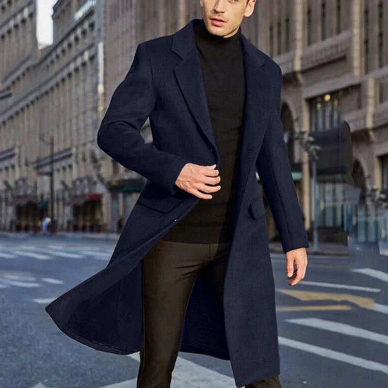 Roberto - Elegante Lange Wollen Mantel Winterjas