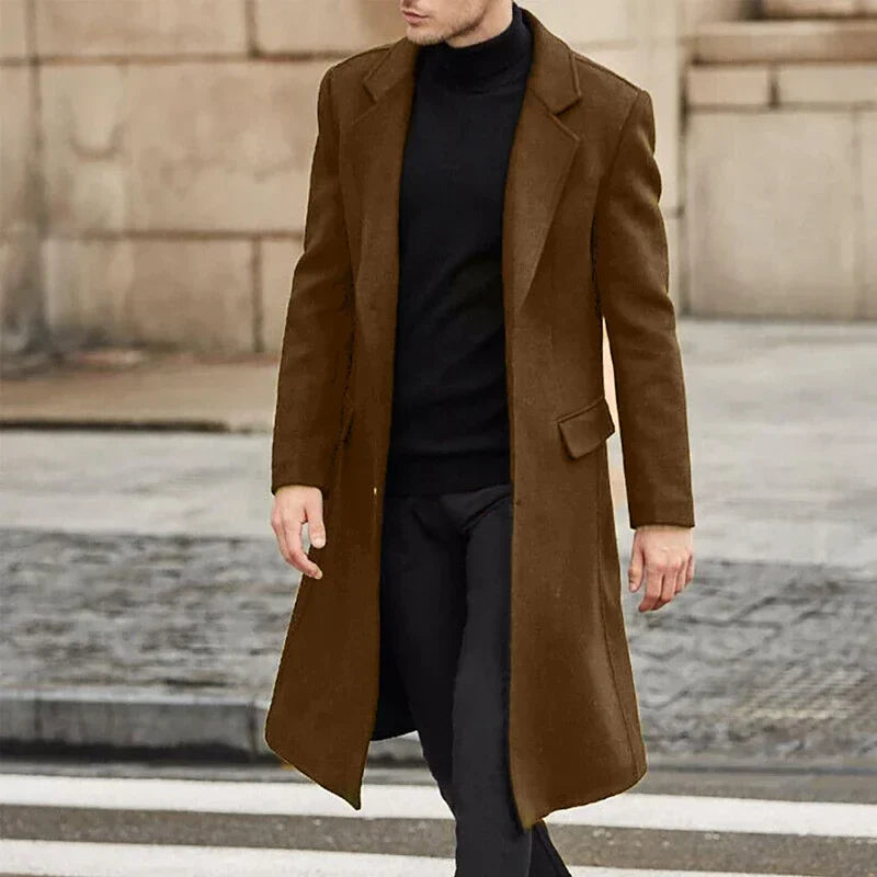 Roberto - Elegante Lange Wollen Mantel Winterjas