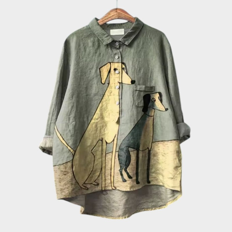 Fleur - Trendy Blouse Hondenprint Dames