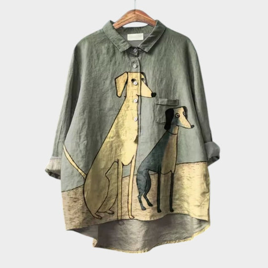 Fleur - Trendy Blouse Hondenprint Dames