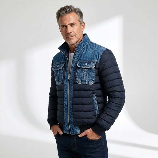 Emilio | Stijlvolle Warme Gewatteerde Denim Bomberjas