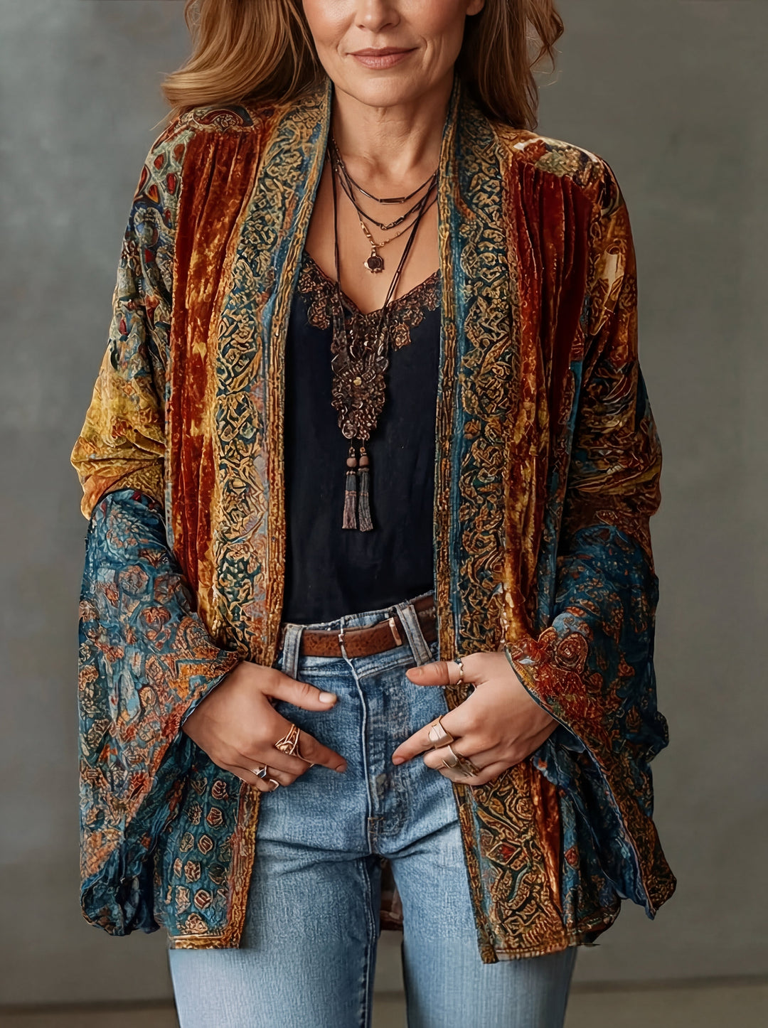 Helen - Stijlvol Fluwelen Vintage Kimono