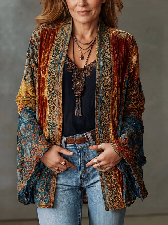 Helen - Stijlvol Fluwelen Vintage Kimono
