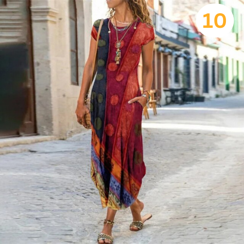 Julia - Lange Maxi Jurk Met Levendige Print En Elegant Design