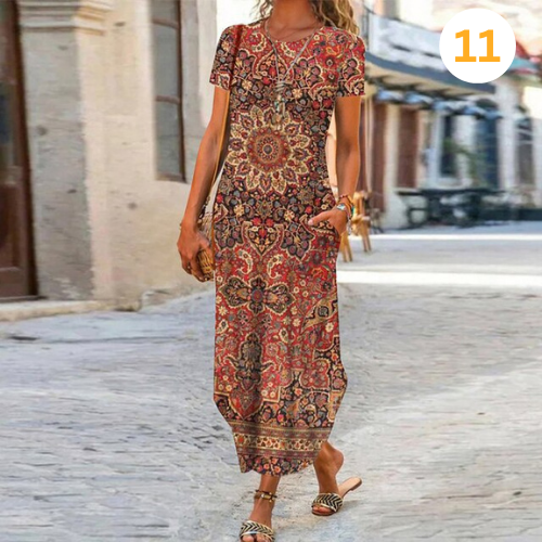 Julia - Lange Maxi Jurk Met Levendige Print En Elegant Design