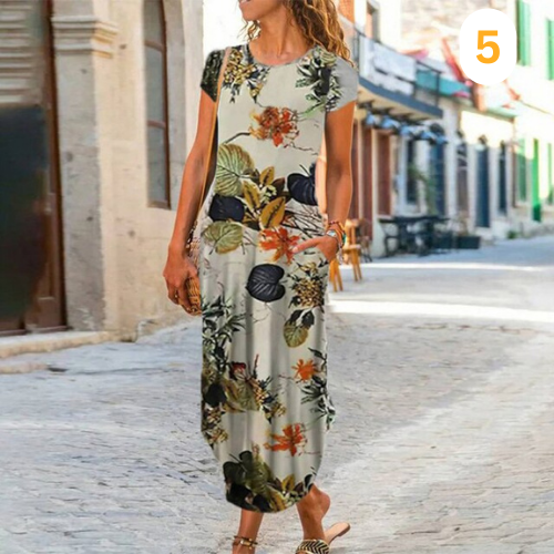 Julia - Lange Maxi Jurk Met Levendige Print En Elegant Design