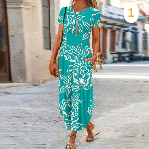 Julia - Lange Maxi Jurk Met Levendige Print En Elegant Design