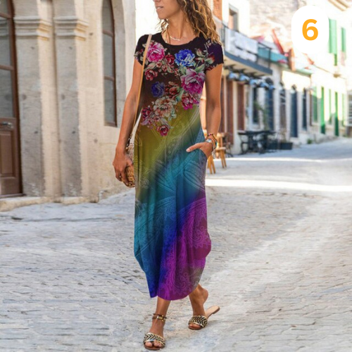 Julia - Lange Maxi Jurk Met Levendige Print En Elegant Design