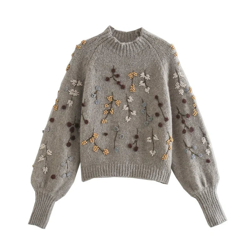 Rebecca - Elegante Vintage Gebreide Bloemen Trui