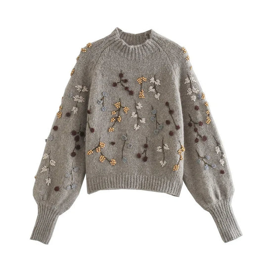 Rebecca - Elegante Vintage Gebreide Bloemen Trui