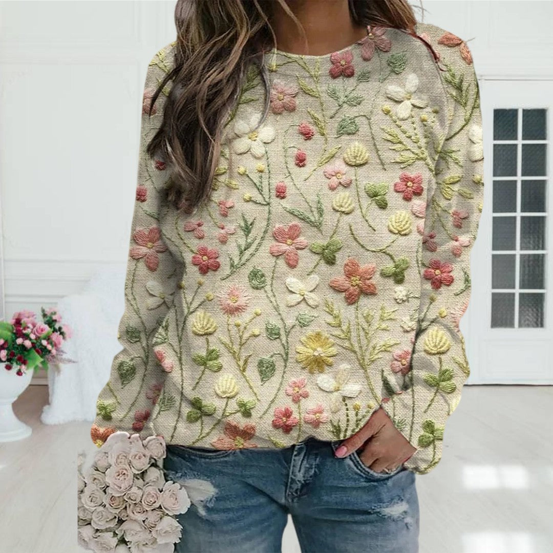 Emma - Elegante Gebreide Bloemen Trui