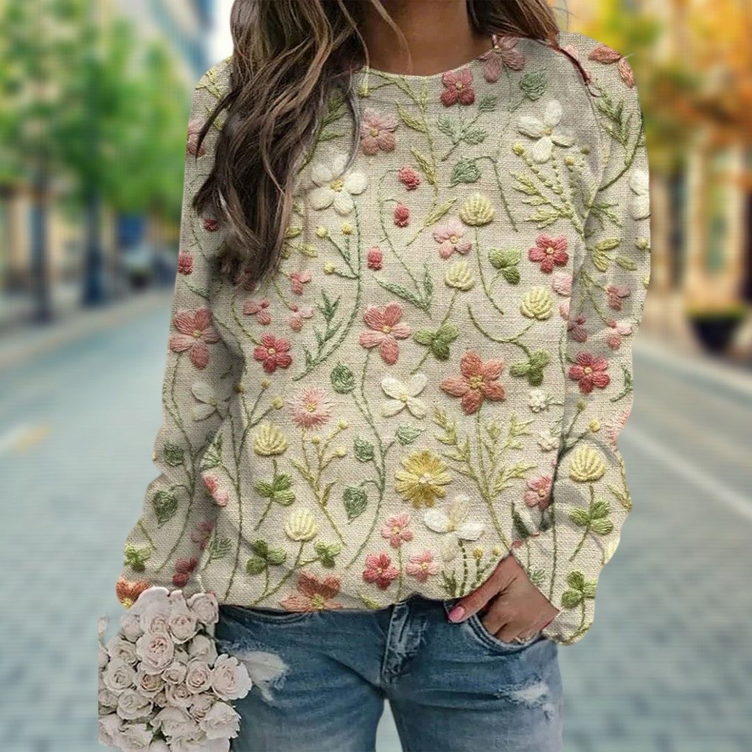 Emma - Elegante Gebreide Bloemen Trui