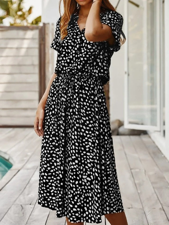 Midi Blousejurk Dames Casual Met Print - Iris