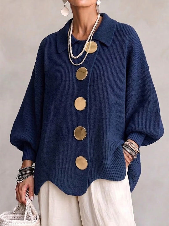 Sharon - Elegant Oversized Gouden Knopen Vest