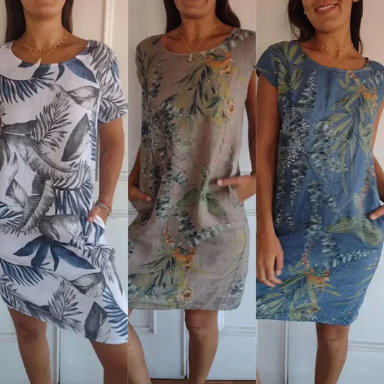 Linnen Tuniek Jurk Dames Botanisch - Livia