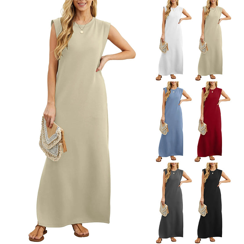 Wendy - Effen Mouwloze Maxi Jurk Dames