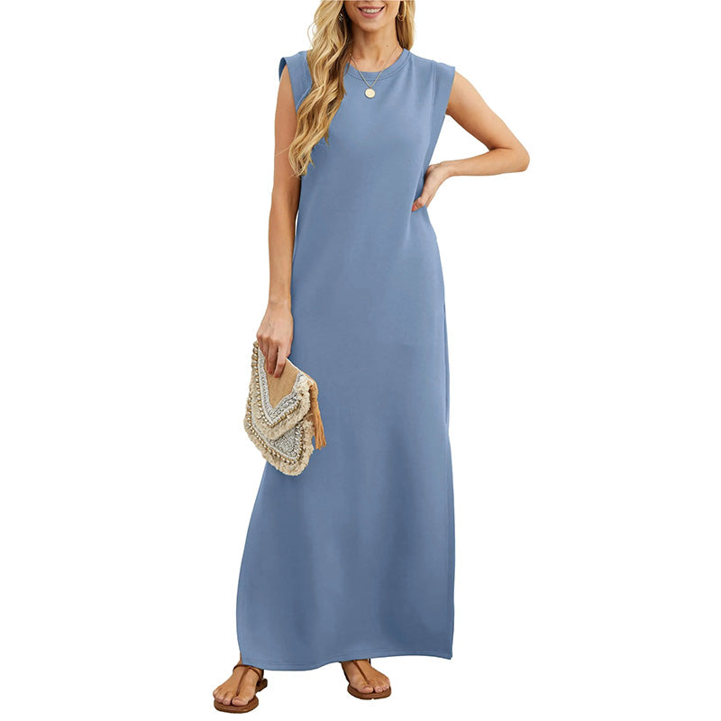 Wendy - Effen Mouwloze Maxi Jurk Dames