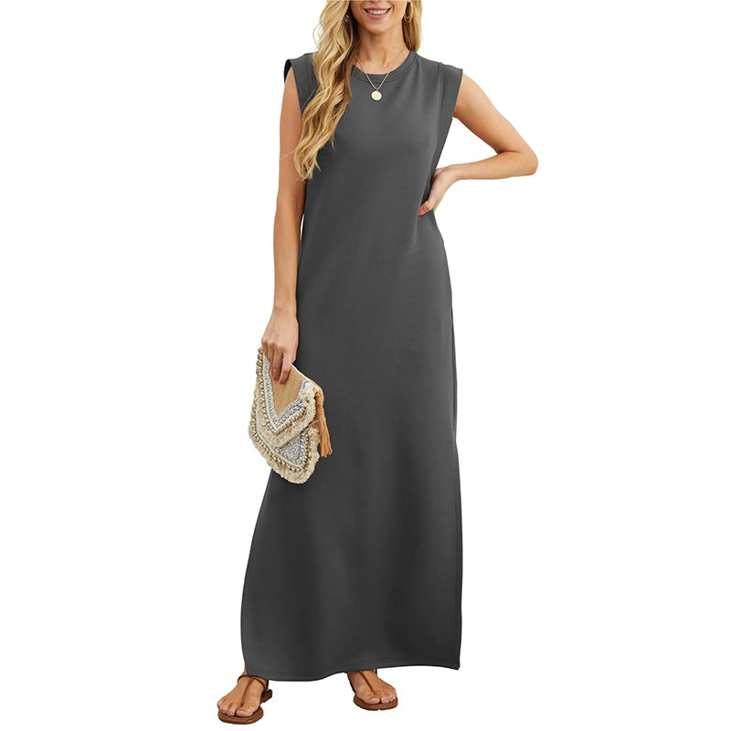 Wendy - Effen Mouwloze Maxi Jurk Dames